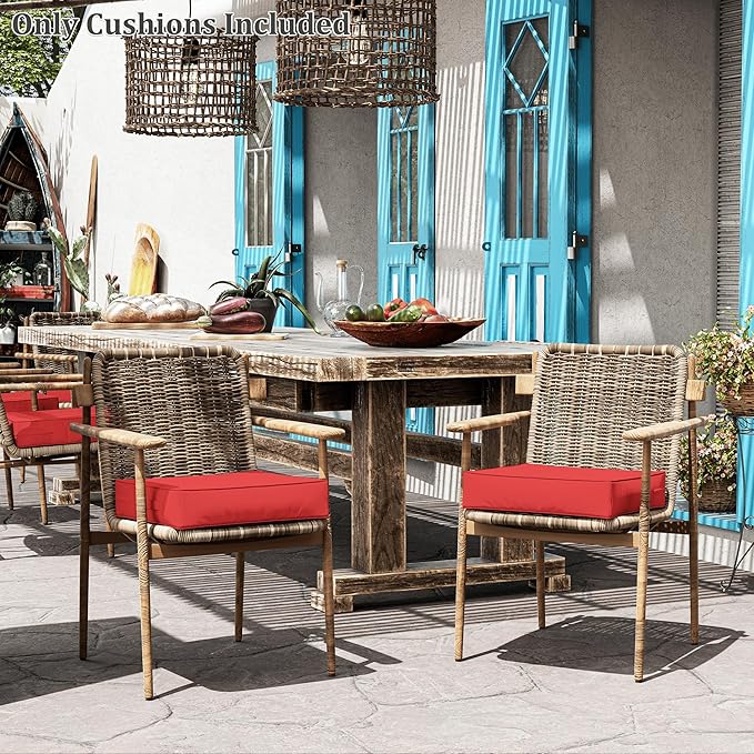 Patio Chair Cushions 19 X 19 X 4 Inch Waterproof Outdoor Seat Cushions for Patio Furniture, Outdoor Sofa Couch Pads with Ties & Handle, Set of 2, Red