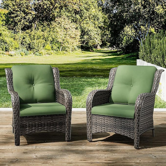 Joyside Outdoor Wicker Chair Rattan Patio Dining Chairs Set of 2 PE Wicker Patio Chairs with 4inch Seat Cushions Outdoor Patio Seating Chair for Garden, Backyard Deck(Mixed Grey/Green)