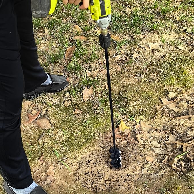 2”x32“ Auger Drill Bit for Planting, Heavy-Duty Planting Auger for Bulbs, Post Hole Digger for 3/8”Hex Drive Drill