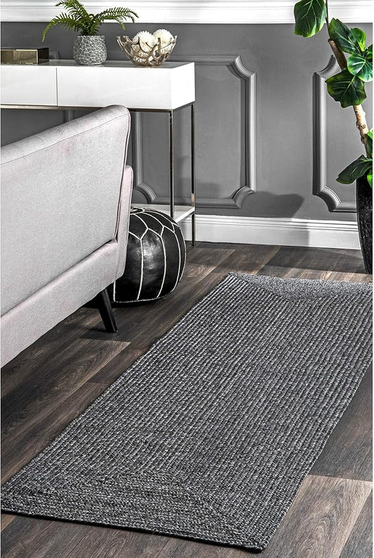 nuLOOM 2' x 16' Solid Hand Braided Indoor/Outdoor Area Rug, Pet-Friendly, High Traffic, Weather Resistant, for Patio, Balcony, Bedroom, Living, Dining Room, Wynn Charcoal