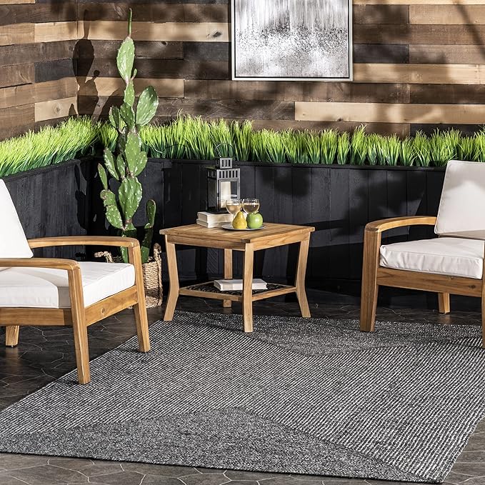 nuLOOM 5' x 8' Solid Hand Braided Indoor/Outdoor Area Rug, Pet-Friendly, High Traffic, Weather Resistant, for Patio, Balcony, Bedroom, Living Room, Dining Room, Wynn Charcoal