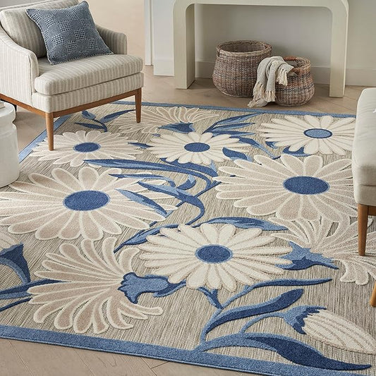 Nourison Aloha 5' x 8' Blue Gray Fabric Contemporary Area Rug (5' x 8')