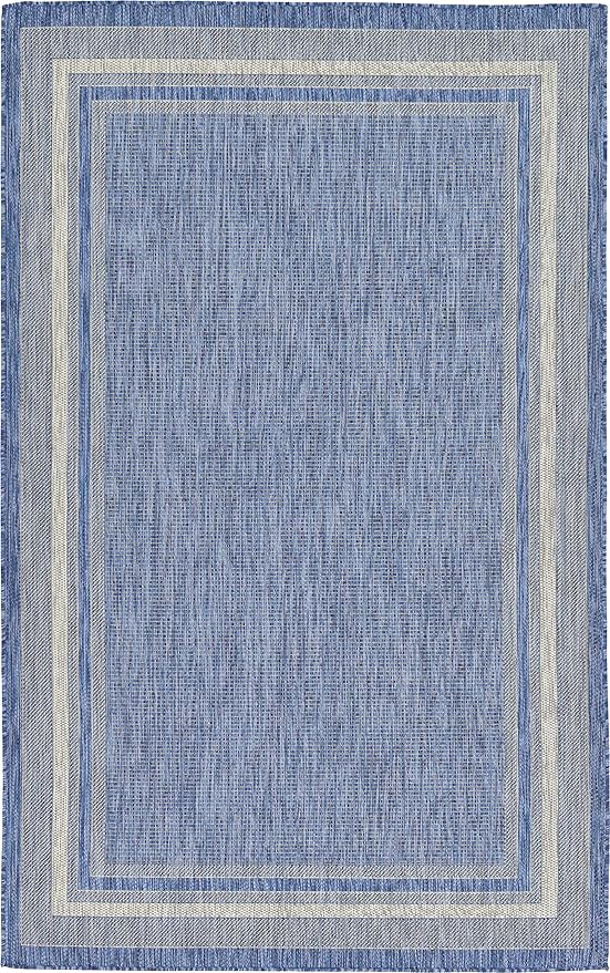 Unique Loom Outdoor Border Collection Area Rug - Soft Border (5' 3" x 8' Rectangle Blue/Ivory)