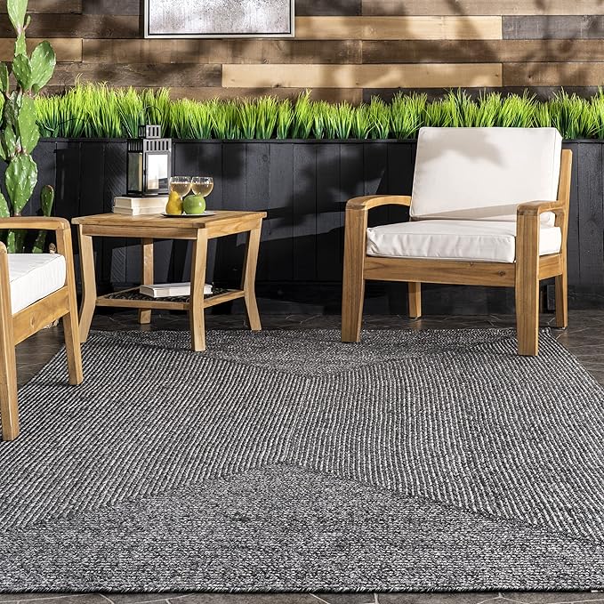 nuLOOM 2' x 12' Solid Hand Braided Indoor/Outdoor Area Rug, Pet-Friendly, High Traffic, Weather Resistant, for Patio, Balcony, Bedroom, Living, Dining Room, Wynn Charcoal