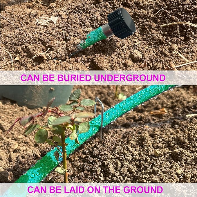 3/8” Soaker Hose 100 ft/Upgraded Rubber Hose Save 70% Water/Flexible Durable Garden Hose Quick Connect Fittings with Brass Ends/Ideal for Lawns,Trees,Vegetables,Gardens & Flower Beds