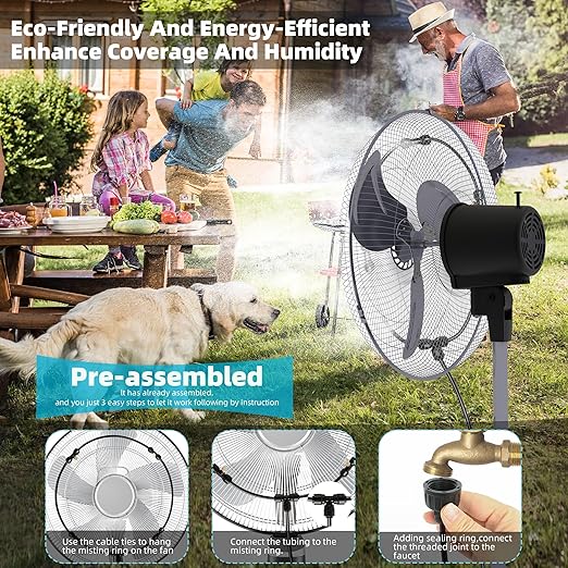 50FT Misters for Outside Patio Outdoor Misting System with Water Filter Automatic Cooling Patio Greenhouse Fan BBQ Pool Mist Kit for Irrigation Garden Durable All-Weather 1/4" Tubing
