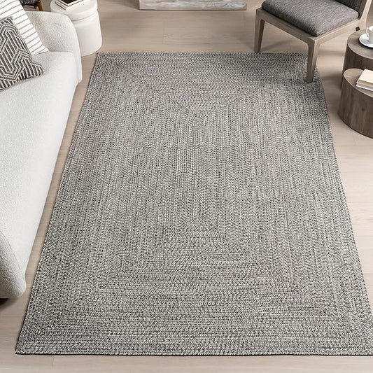 nuLOOM Oval 9' x 12' Solid Hand Braided Indoor/Outdoor Area Rug, Pet-Friendly, High Traffic, Weather Resistant, for Patio, Balcony, Bedroom, Living, Dining Room, Wynn Salt and Pepper