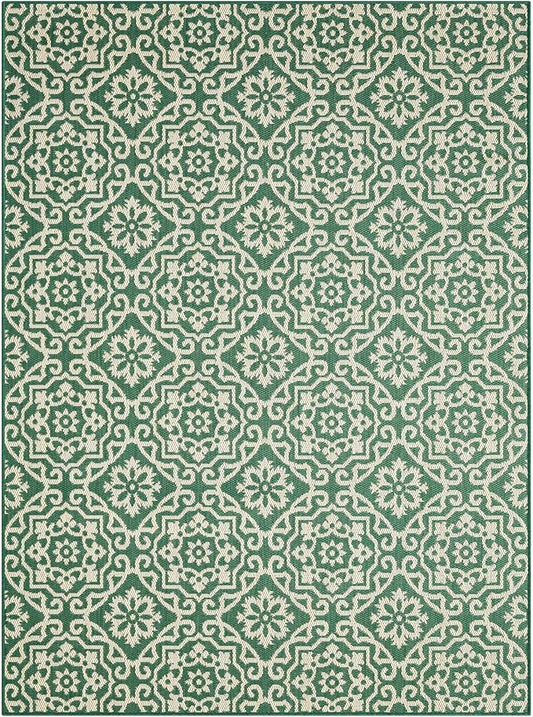 Nicole Miller New York Patio Country Julia Transitional Geometric Indoor/Outdoor Area Rug, Green/Beige, 5'2"x7'2"