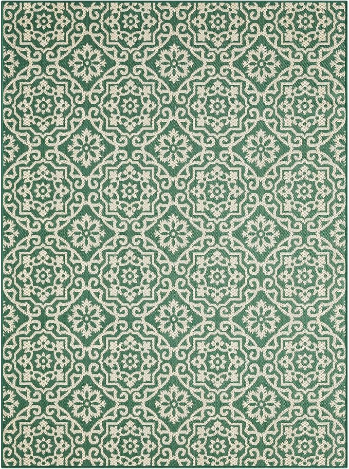 Nicole Miller New York Patio Country Julia Transitional Geometric Indoor/Outdoor Area Rug, Green/Beige, 6'6"x9'2"
