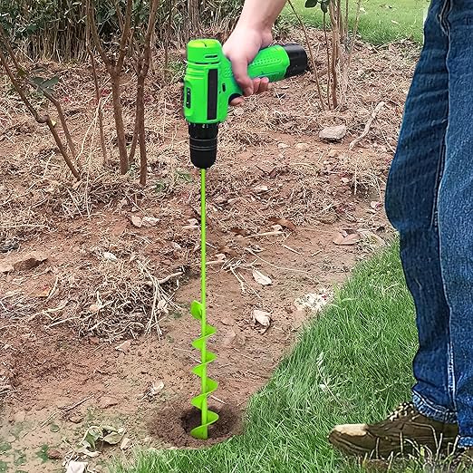 SYITCUN Auger Drill Bit for Planting - 2" X 32" Heavy-Duty Garden Auger Spiral Drill Bit - Bulb Planter Tool & Auger Post Hole Digger - 3/8" Hex Drive Drill