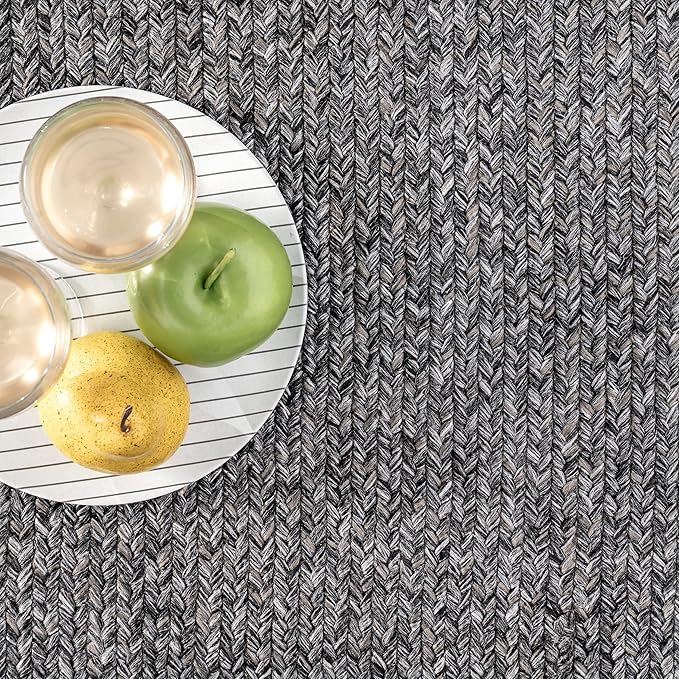 nuLOOM 2' x 12' Solid Hand Braided Indoor/Outdoor Area Rug, Pet-Friendly, High Traffic, Weather Resistant, for Patio, Balcony, Bedroom, Living, Dining Room, Wynn Charcoal