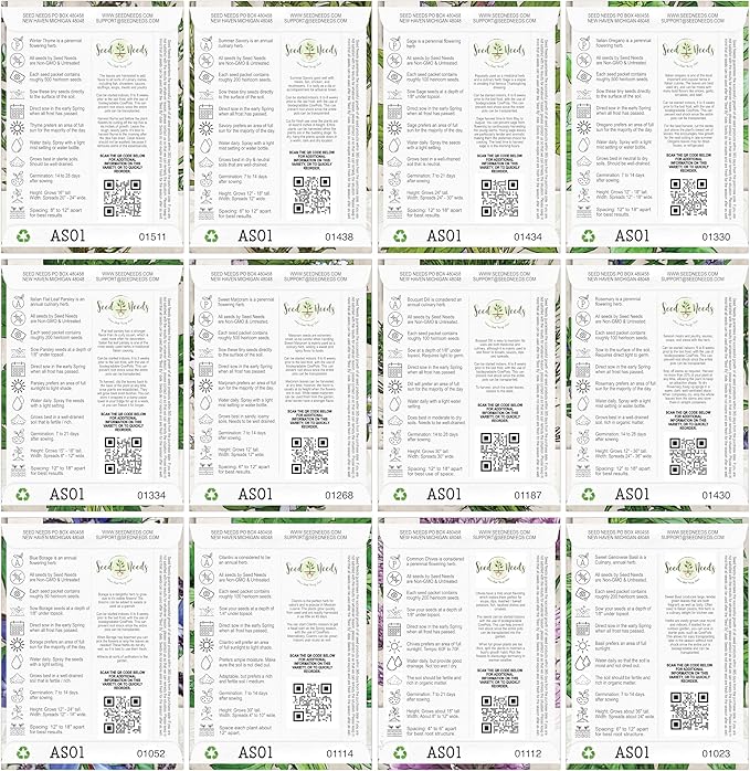 Seed Needs Herb Seeds Variety Pack Culinary Herb Collection (12 Individual Packets for Planting Indoors or Outdoors) Grow Your Own Herb Garden - Heirloom, Non-GMO