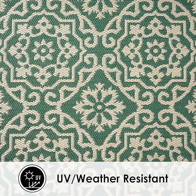 Nicole Miller New York Patio Country Julia Transitional Geometric Indoor/Outdoor Area Rug, Green/Beige, 6'6"x9'2"
