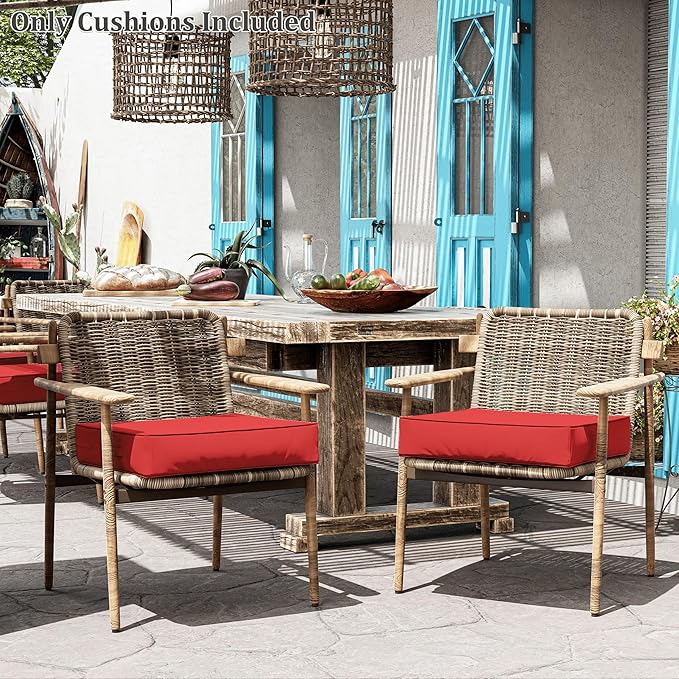 Patio Chair Cushions 24 X 24 X 5 Inch Waterproof Outdoor Seat Cushions for Patio Furniture, Outdoor Sofa Couch Pads with Ties & Handle, Set of 2, Red