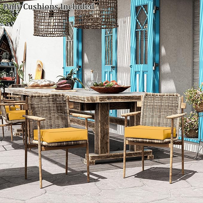 Patio Chair Cushions 18.5 X 16 X 4 Inch Waterproof Outdoor Seat Cushions for Patio Furniture, Outdoor Sofa Couch Pads with Ties & Handle, Set of 2, Yellow