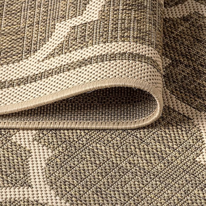 Eyely BMS109A-6 Santa Monica Trebol Moroccan Trellis Textured Weave, Pet Friendly, Non-Shedding, Stain Resistant, Easy-Cleaning, Brown/Beige, 6 ft. x 9 ft., Indoor/Outdoor, Area Rug