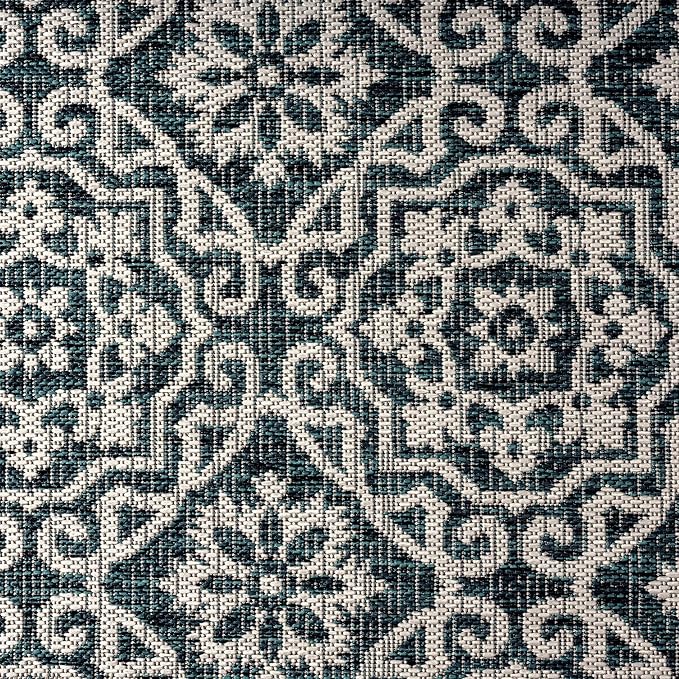 Nicole Miller New York Patio Country Julia Transitional Geometric Indoor/Outdoor Area Rug, Navy Blue/Ivory, 7'9"x10'2"