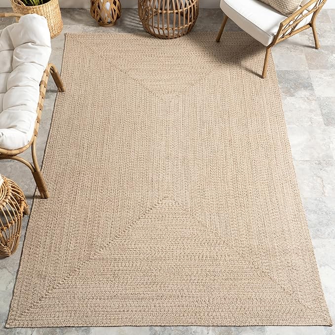 nuLOOM Oval 3' x 5' Solid Hand Braided Indoor/Outdoor Area Rug, Pet-Friendly, High Traffic, Weather Resistant, for Patio, Balcony, Bedroom, Living, Dining Room, Wynn Tan