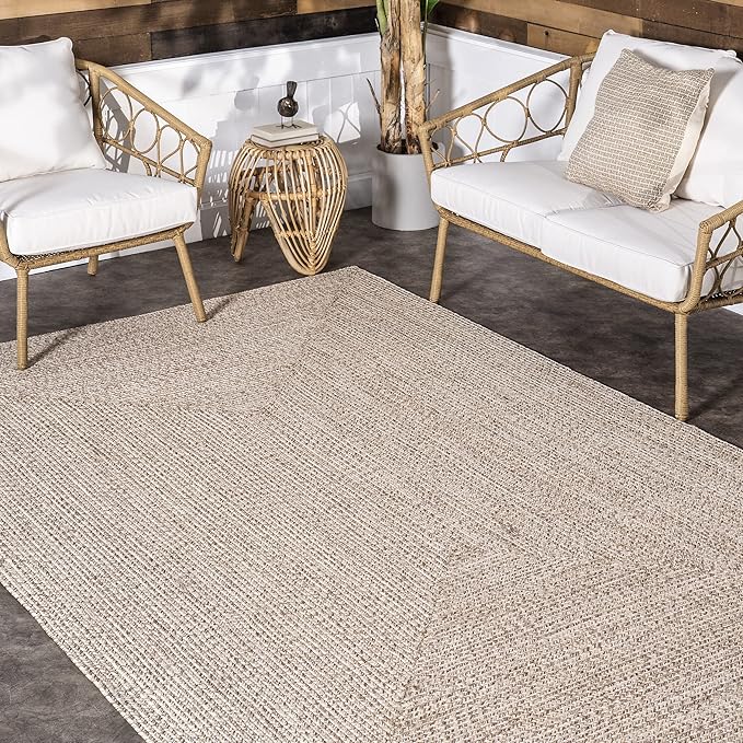nuLOOM 2' x 18' Solid Hand Braided Indoor/Outdoor Area Rug, Pet-Friendly, High Traffic, Weather Resistant, for Patio, Balcony, Bedroom, Living, Dining Room, Wynn Tan