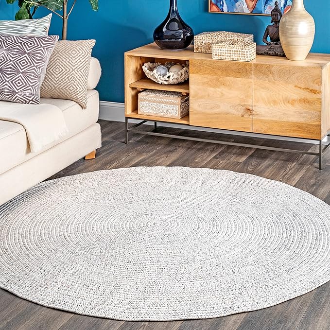 nuLOOM Oval 3' x 5' Solid Hand Braided Indoor/Outdoor Area Rug, Pet-Friendly, High Traffic, Weather Resistant, for Patio, Balcony, Bedroom, Living, Dining Room, Wynn Ivory