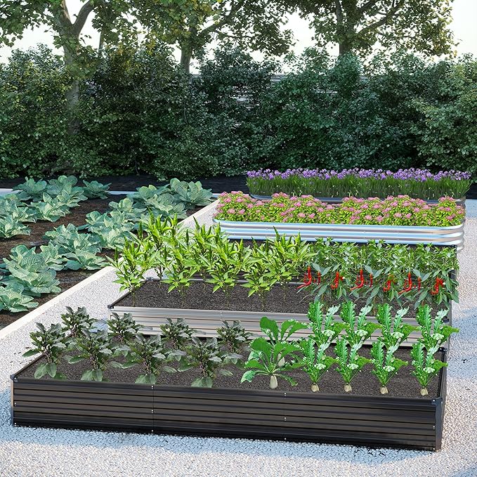 12x4x1FT Galvanized Raised Garden Bed Kit,Vegetable Boxes-Rectangle Metal Flower Box,Large Planter Raised Beds Outdoor Garden for Planting,Fruit,Herb-Sliver