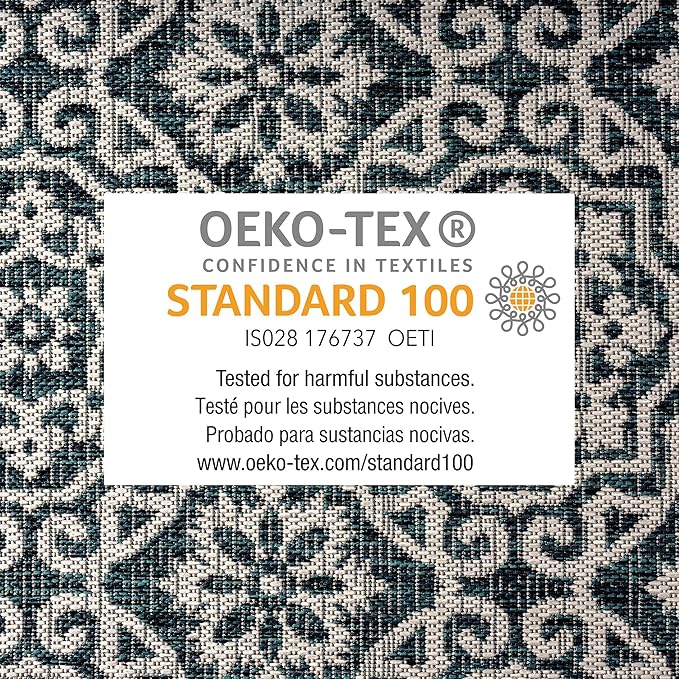 Nicole Miller New York Patio Country Julia Transitional Geometric Indoor/Outdoor Area Rug, Navy Blue/Ivory, 5'2"x7'2"