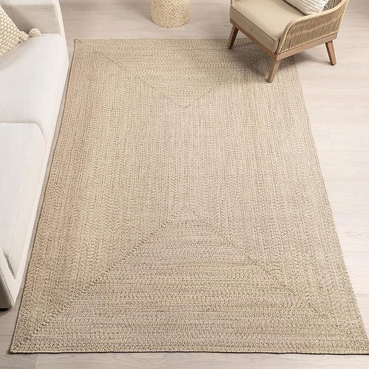 nuLOOM Oval 5' x 8' Solid Hand Braided Indoor/Outdoor Area Rug, Pet-Friendly, High Traffic, Weather Resistant, for Patio, Balcony, Bedroom, Living, Dining Room, Wynn Tan